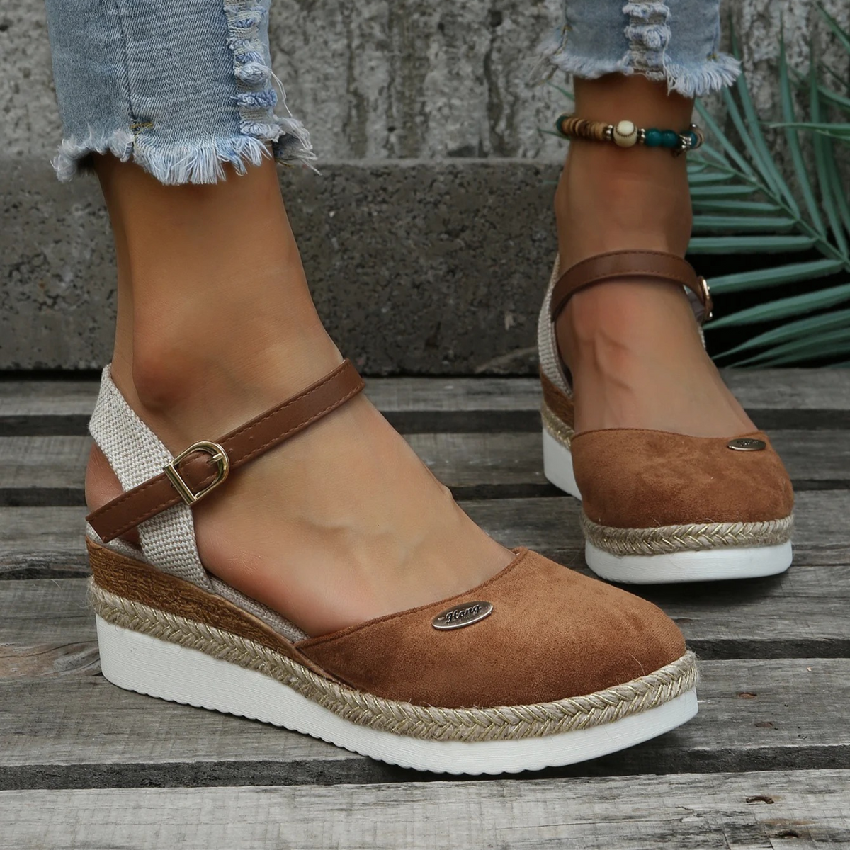 Xena | Espadrille Wedge Sandals | Closed Toe, Slingback Buckle | Women