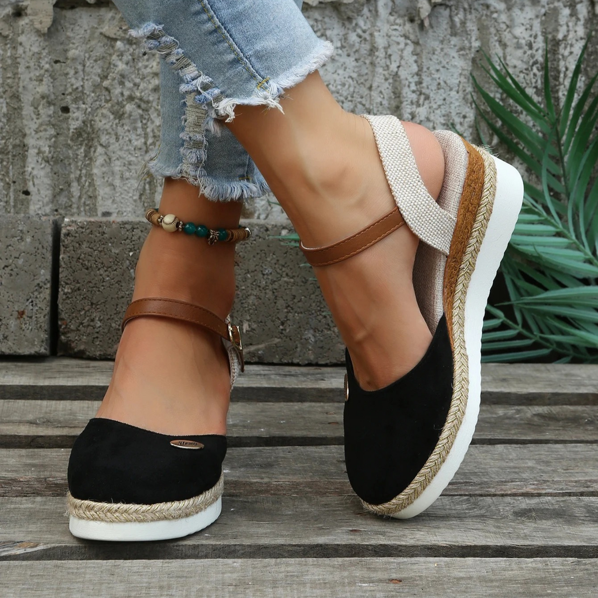 Xena | Espadrille Wedge Sandals | Closed Toe, Slingback Buckle | Women