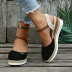 Xena | Espadrille Wedge Sandals | Closed Toe, Slingback Buckle | Women