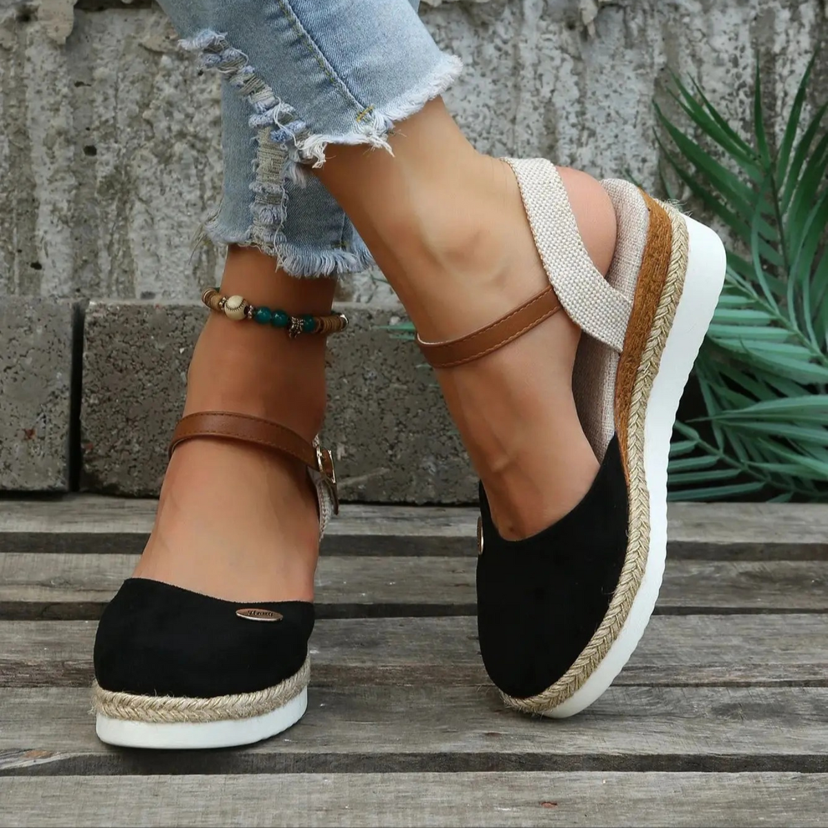Xena | Espadrille Wedge Sandals | Closed Toe, Slingback Buckle | Women