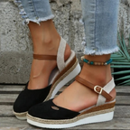 Xena | Espadrille Wedge Sandals | Closed Toe, Slingback Buckle | Women