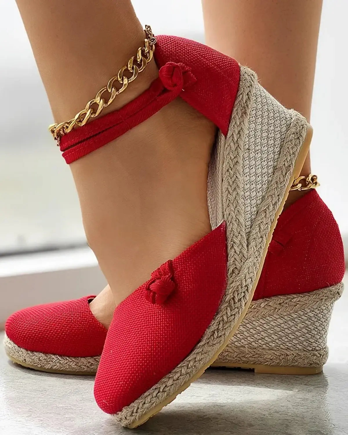 Closed Toe Wedge Espadrilles Women Braided Jute Sole Ankle Strap