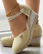 Closed Toe Wedge Espadrilles Women Braided Jute Sole Ankle Strap