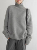 Women turtleneck sweater relaxed fit in beige grey and khaki