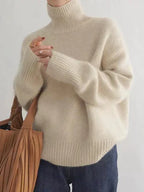 Women turtleneck sweater relaxed fit in beige grey and khaki