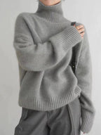 Women turtleneck sweater relaxed fit in beige knit