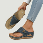 Women's Wedge Thong Sandals with Adjustable Buckle