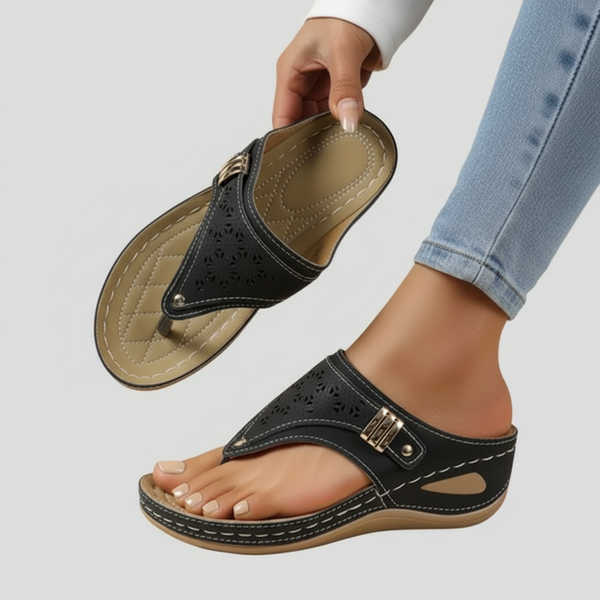 Women's Wedge Thong Sandals with Adjustable Buckle