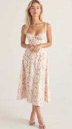 Vera | Women's Floral Midi Dress | Corset, Side Slit
