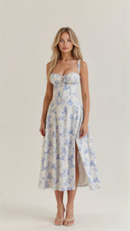 Vera | Women's Floral Midi Dress | Corset, Side Slit