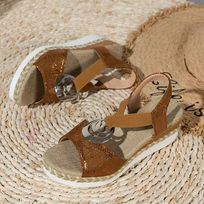 Embla | Women's Wedge Sandals | Crisscross Strap, Slip-On | Spring Summer
