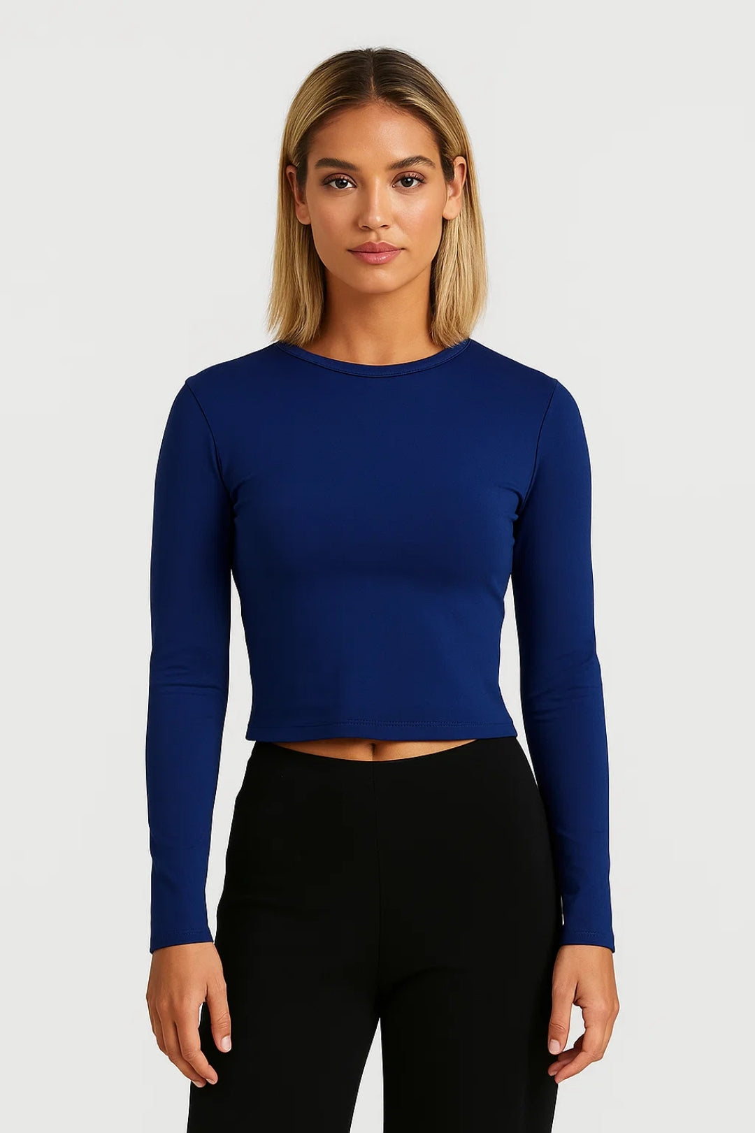 Women Crop Top Long Sleeve Round Neck Slim Fit | Cora