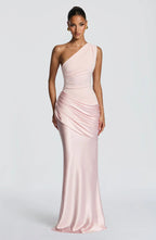 Long Maxi Dress Women One Shoulder Asymmetric Neckline Draped