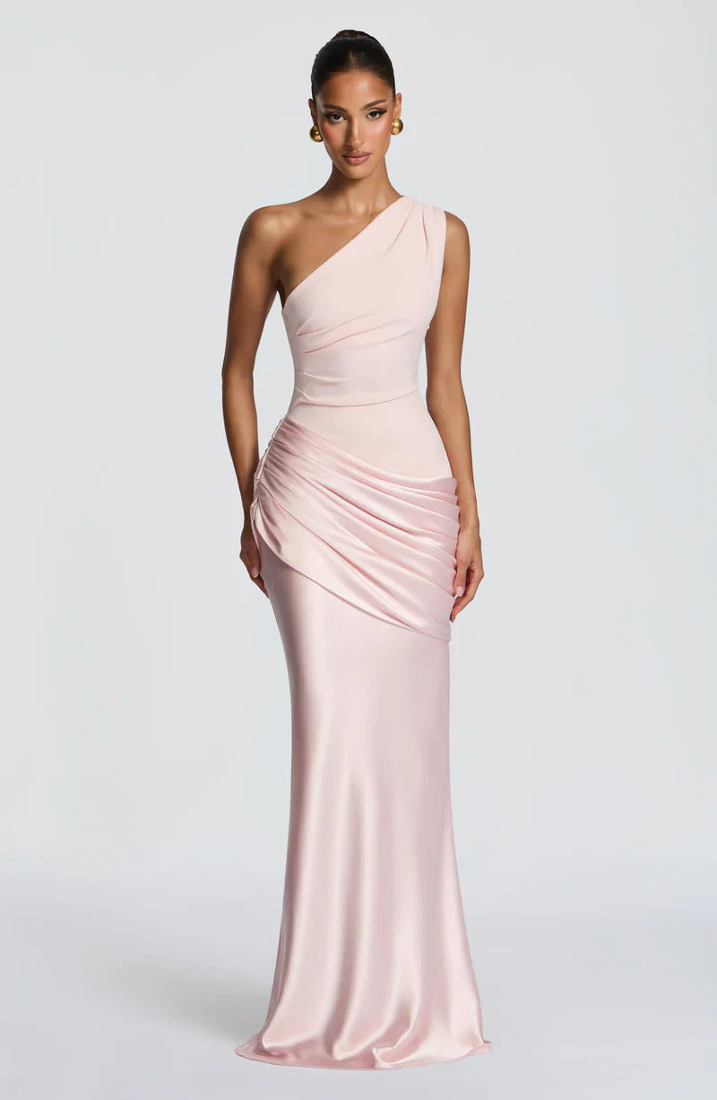 Long Maxi Dress Women One Shoulder Asymmetric Neckline Draped