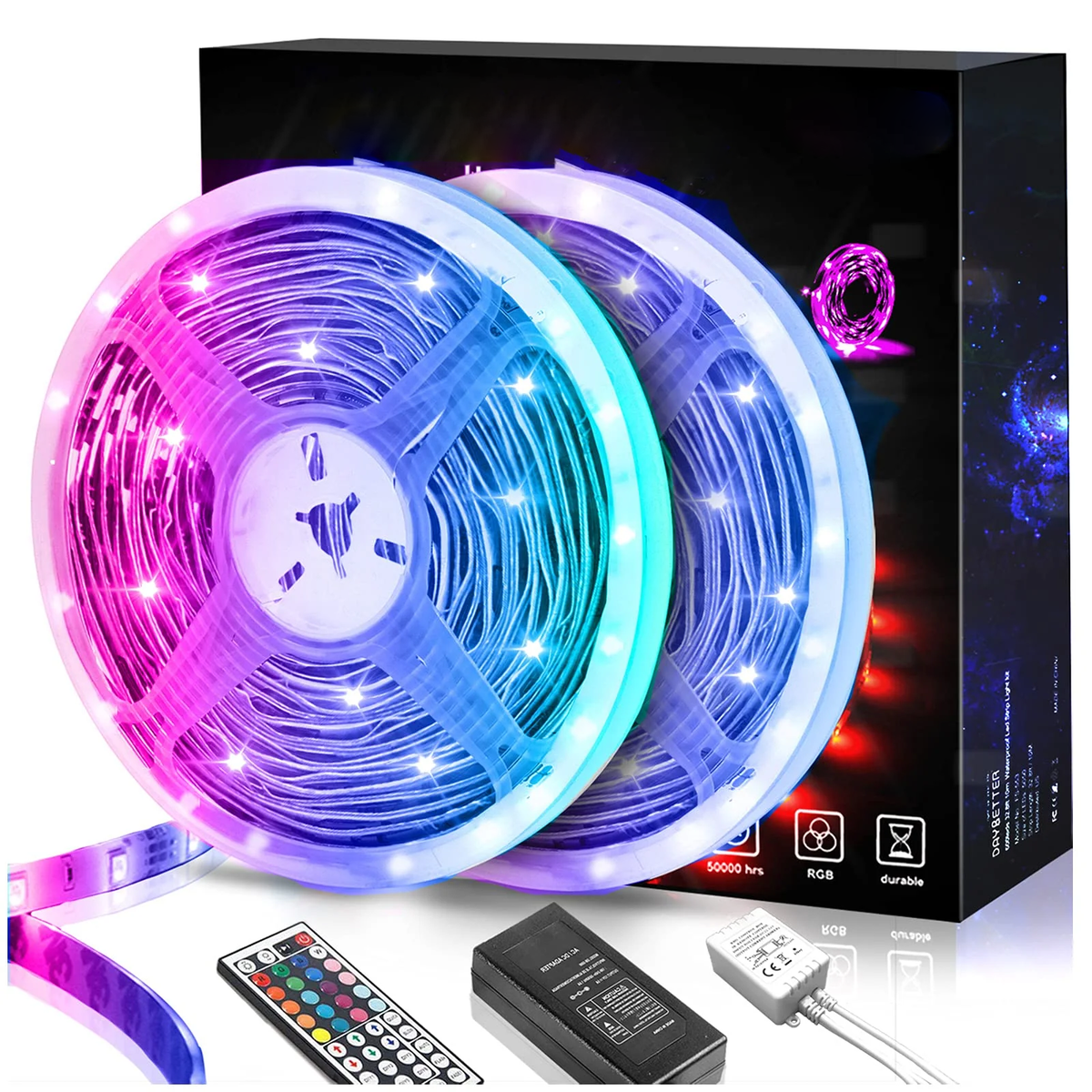 Cosima | LED Strip Lights 32ft | RGB Color Changing, 300 LEDs | IR Remote