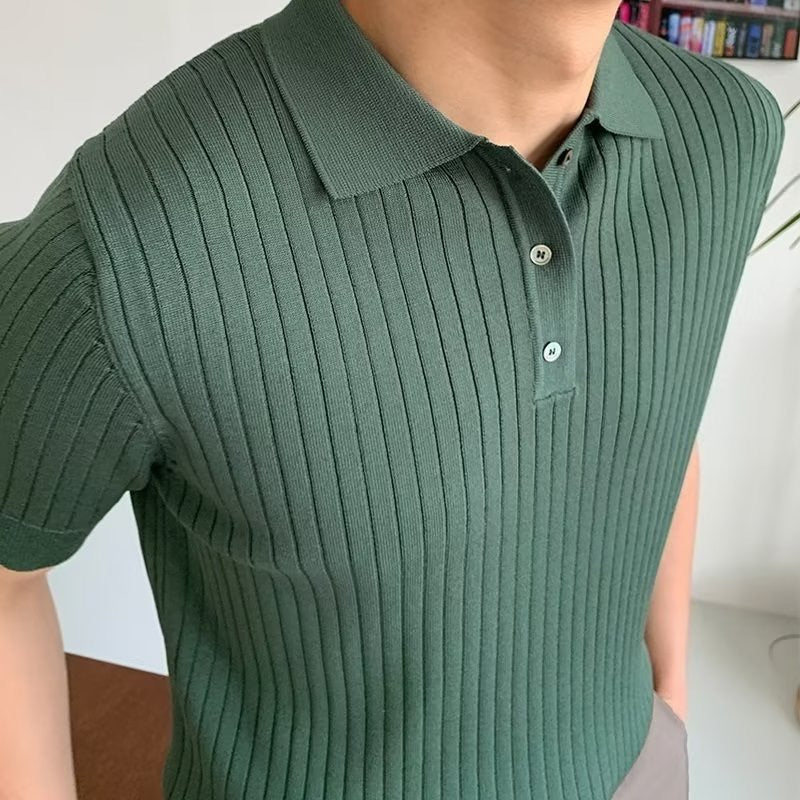 Liora | Men's Polo Shirt | Knitted Cotton, Ribbed Collar | Green, Black, Brown
