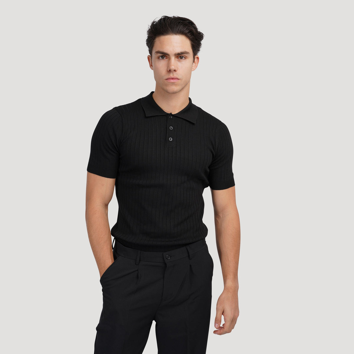 Liora | Men's Polo Shirt | Knitted Cotton, Ribbed Collar | Green, Black, Brown
