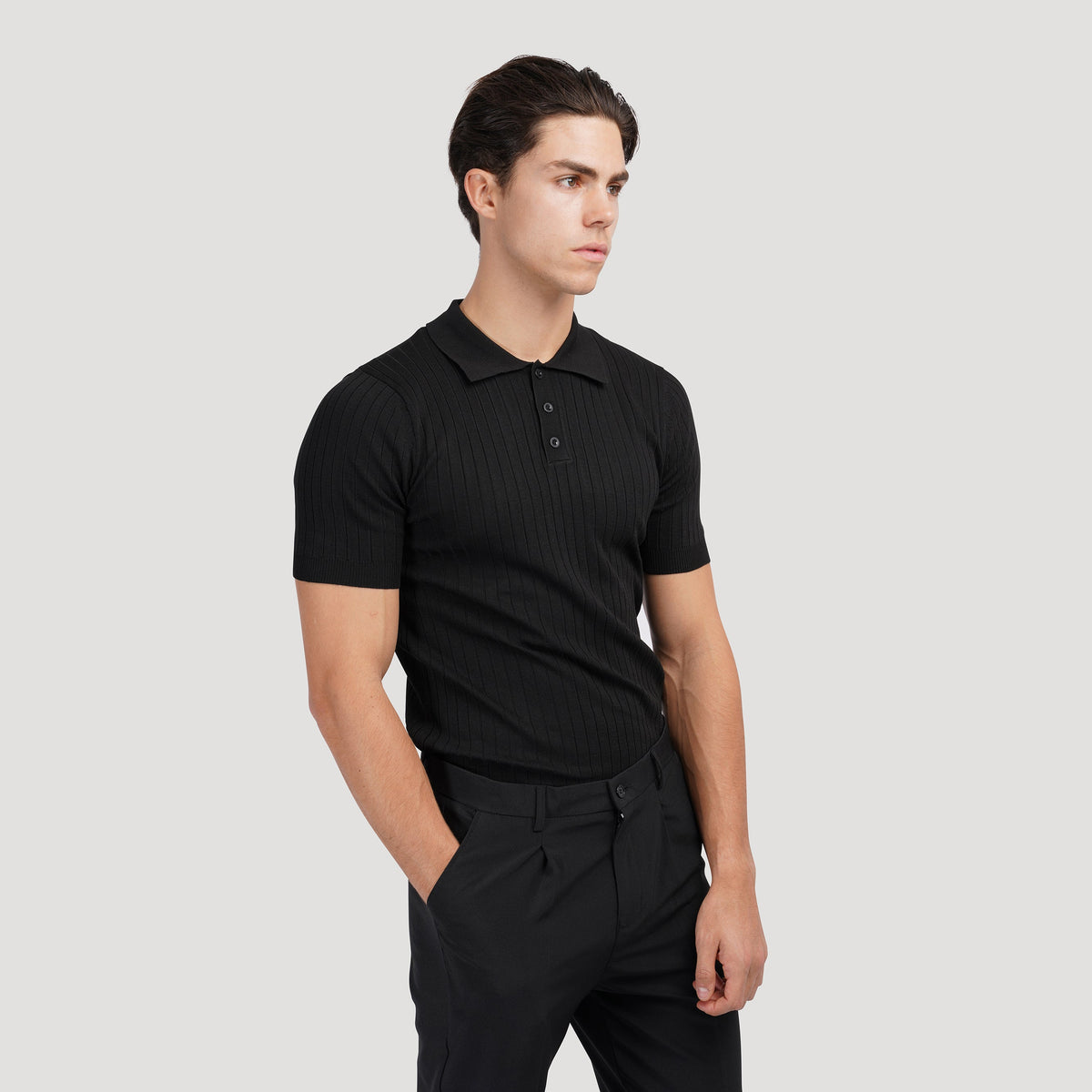 Liora | Men's Polo Shirt | Knitted Cotton, Ribbed Collar | Green, Black, Brown