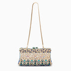Calla | Crystal Evening Clutch Bag | Gold & Blue Rhinestone, Ornament Pattern