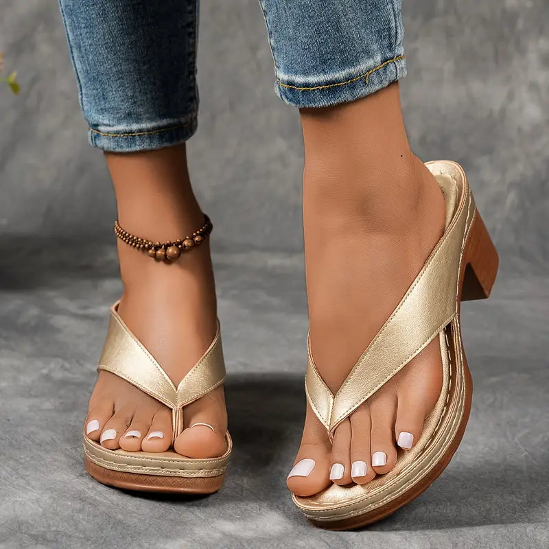 Romy | Block Heel Flip Flops | Women's Toe-Post Sandals | Lightweight