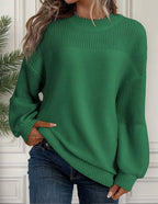 Women Knit Sweater Lantern Sleeve Floral Crochet Detail