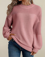 Women Knit Sweater Lantern Sleeve Floral Crochet Detail