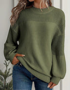 Women Knit Sweater Lantern Sleeve Floral Crochet Detail