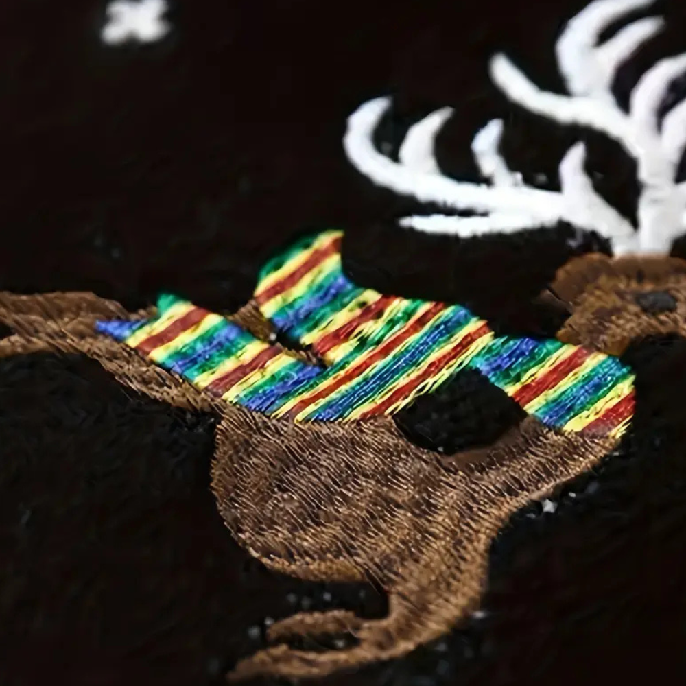 Christmas Sweater Men Embroidered Reindeer Rainbow Print Crew Neck
