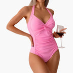 One Piece Swimsuit Women Halterneck Twist Front | Bexcellent