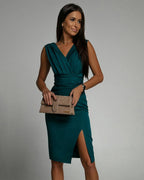 Summer Dress | Women Slim Fit Bodycon V Neck Side Slit Dress