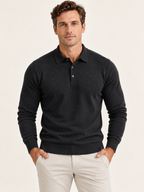 Men Polo Shirt Long Sleeve Knitted Ribbed Cuff Autumn Winter