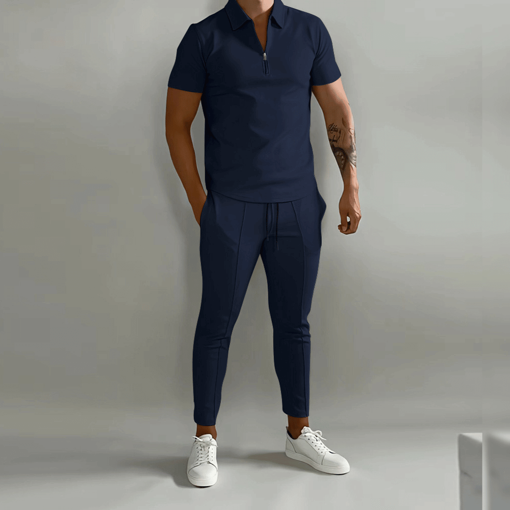 Men's Lounge Set Zip | Comfortable Two-Piece Shirt