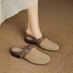 Women Suede Leather Clogs Buckle Strap