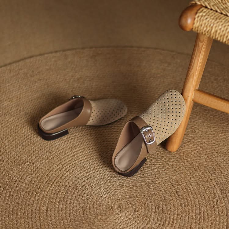 Women Suede Leather Clogs Buckle Strap