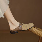 Women Suede Leather Clogs Buckle Strap