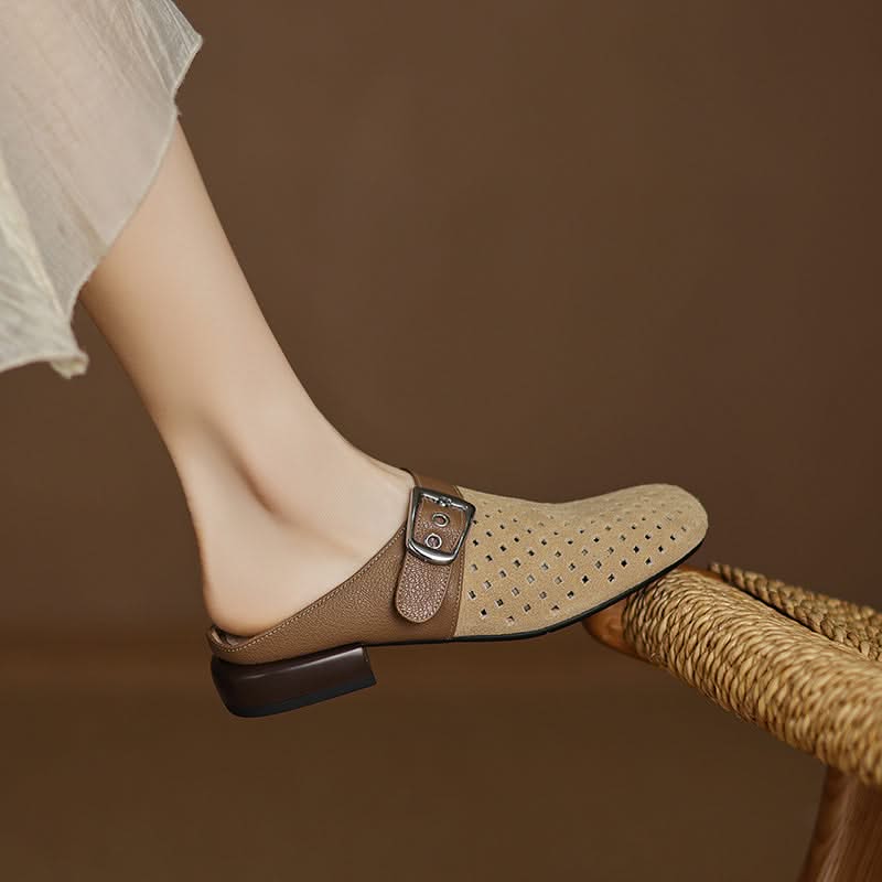 Women Suede Leather Clogs Buckle Strap