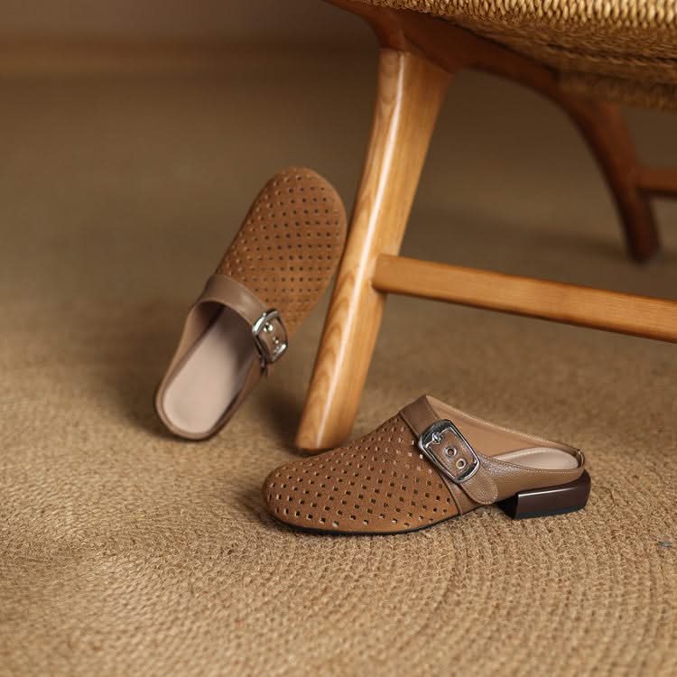 Women Suede Leather Clogs Buckle Strap