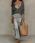 Romy | Midi Dress | Satin Finish, Includes Jumper | Women's Set