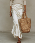 Satin Dress Midi Women Fitted Two Piece Set Knit Sweater Included