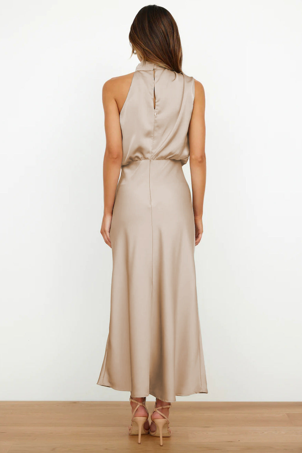 Women Halterneck Maxi Dress Draped Sleeveless Evening | Soraya