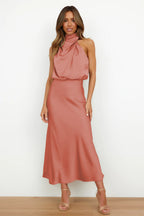 Women Halterneck Maxi Dress Draped Sleeveless Evening | Soraya
