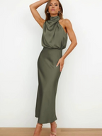Women Halterneck Maxi Dress Draped Sleeveless Evening | Soraya