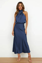Women Halterneck Maxi Dress Draped Sleeveless Evening | Soraya