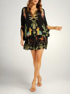 Anouk | Tropical Print Dress | Drop Shoulder, Coconut Tree | Loose Fit