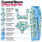 Women Bikini Sets Floral Ruffle 3 Piece with Wrap Skirt | Linnea