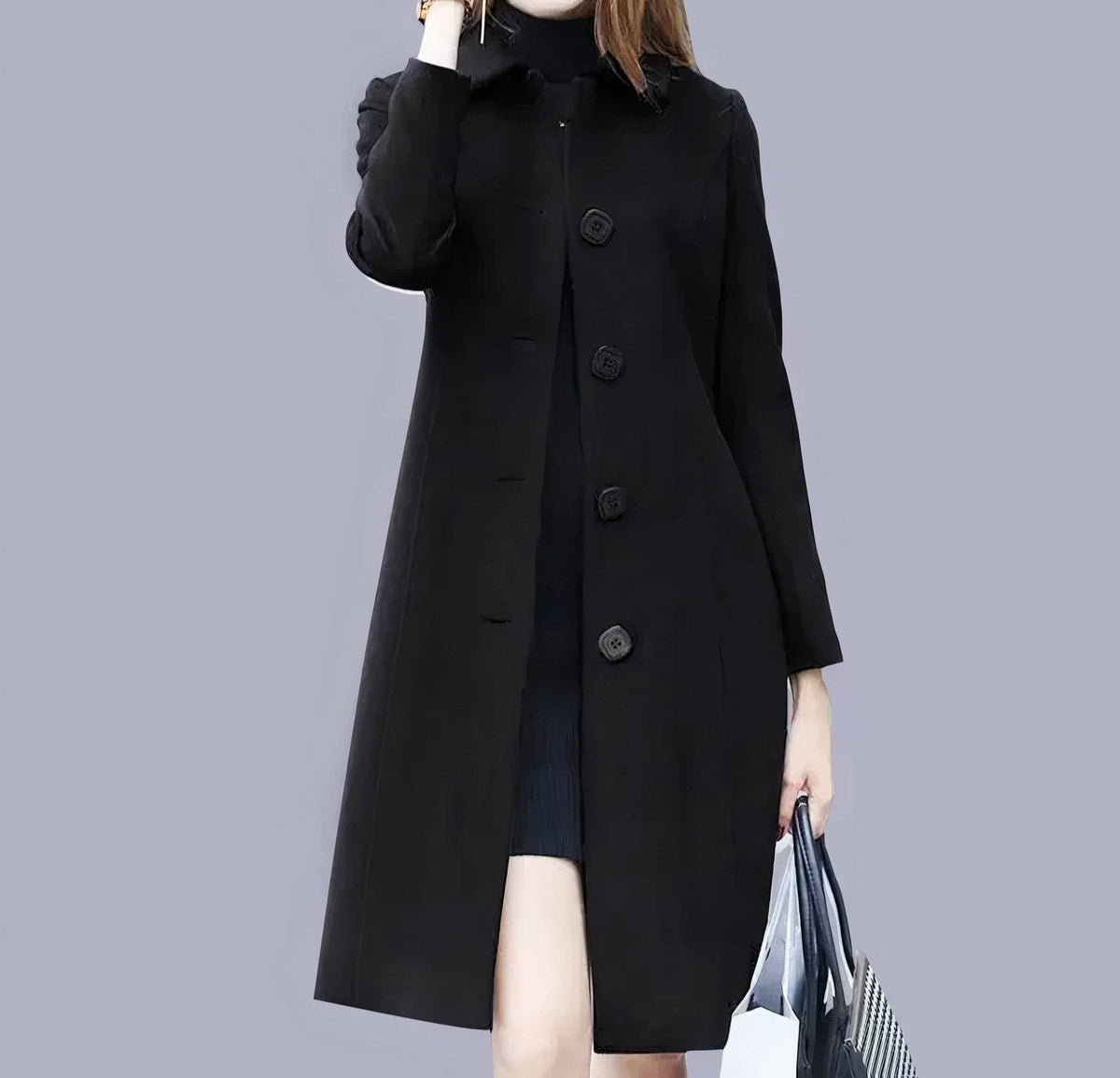 Sage | Women's Coat | Long Classic, Chic Collar & Button Closure | Elegant Fit