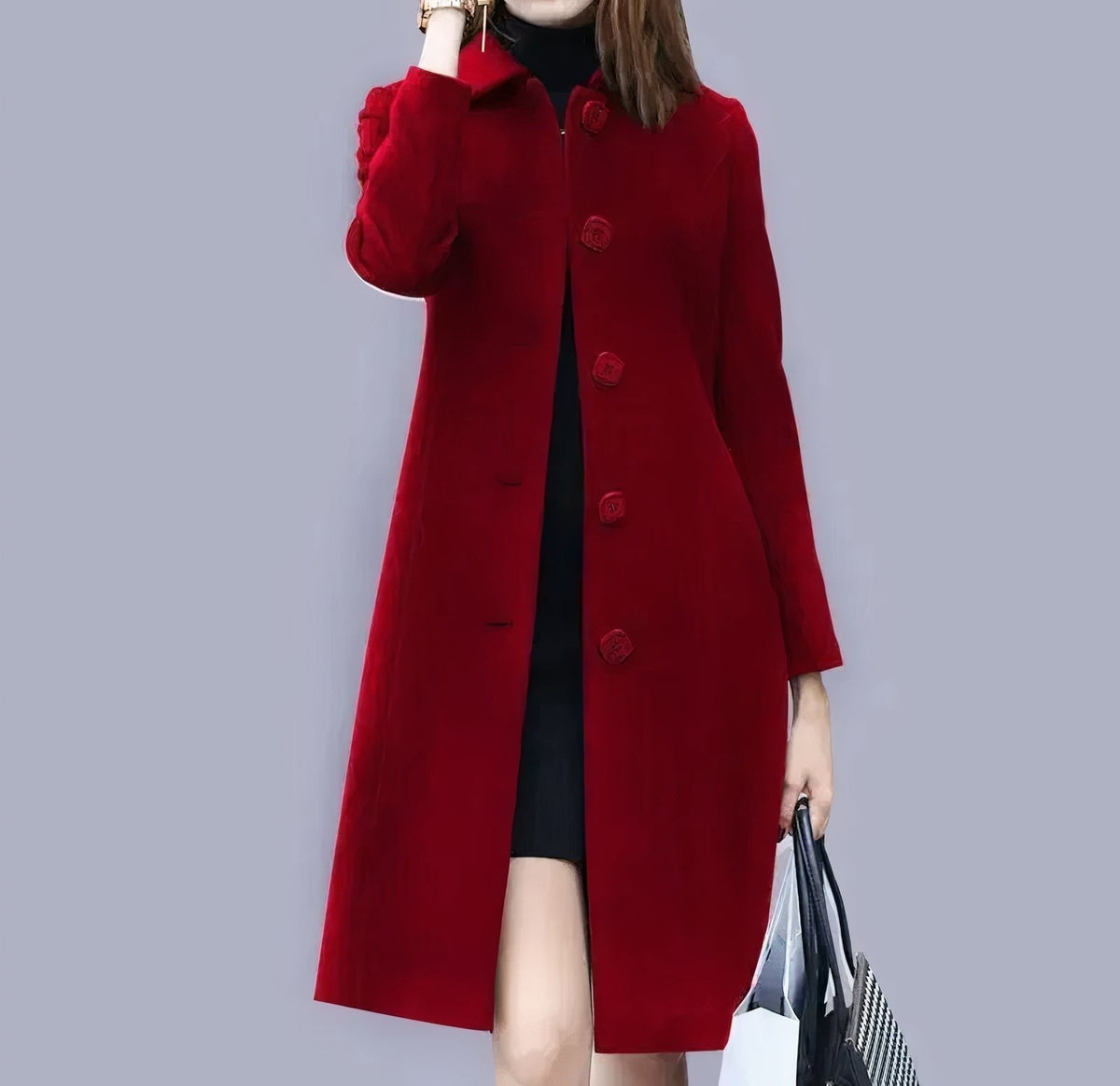 Sage | Women's Coat | Long Classic, Chic Collar & Button Closure | Elegant Fit