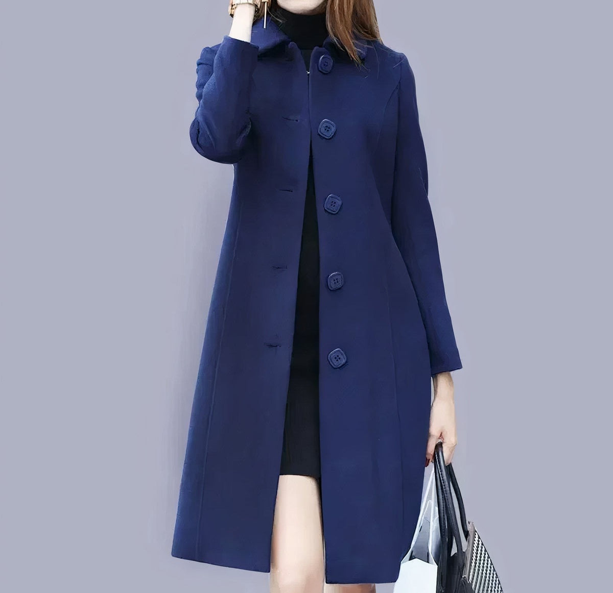 Sage | Women's Coat | Long Classic, Chic Collar & Button Closure | Elegant Fit