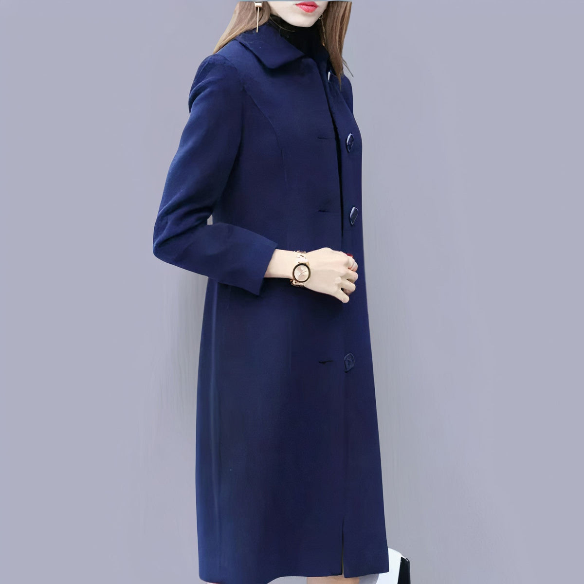 Sage | Women's Coat | Long Classic, Chic Collar & Button Closure | Elegant Fit