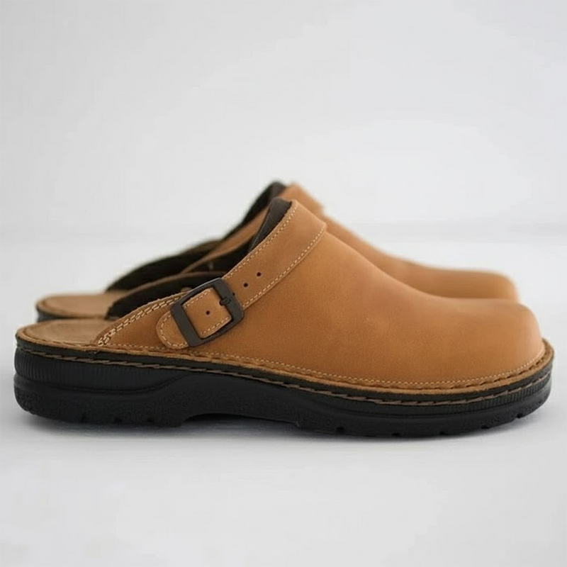 Women's Leather Clogs Slip On Supportive Thick Sole Orthopedic Comfort